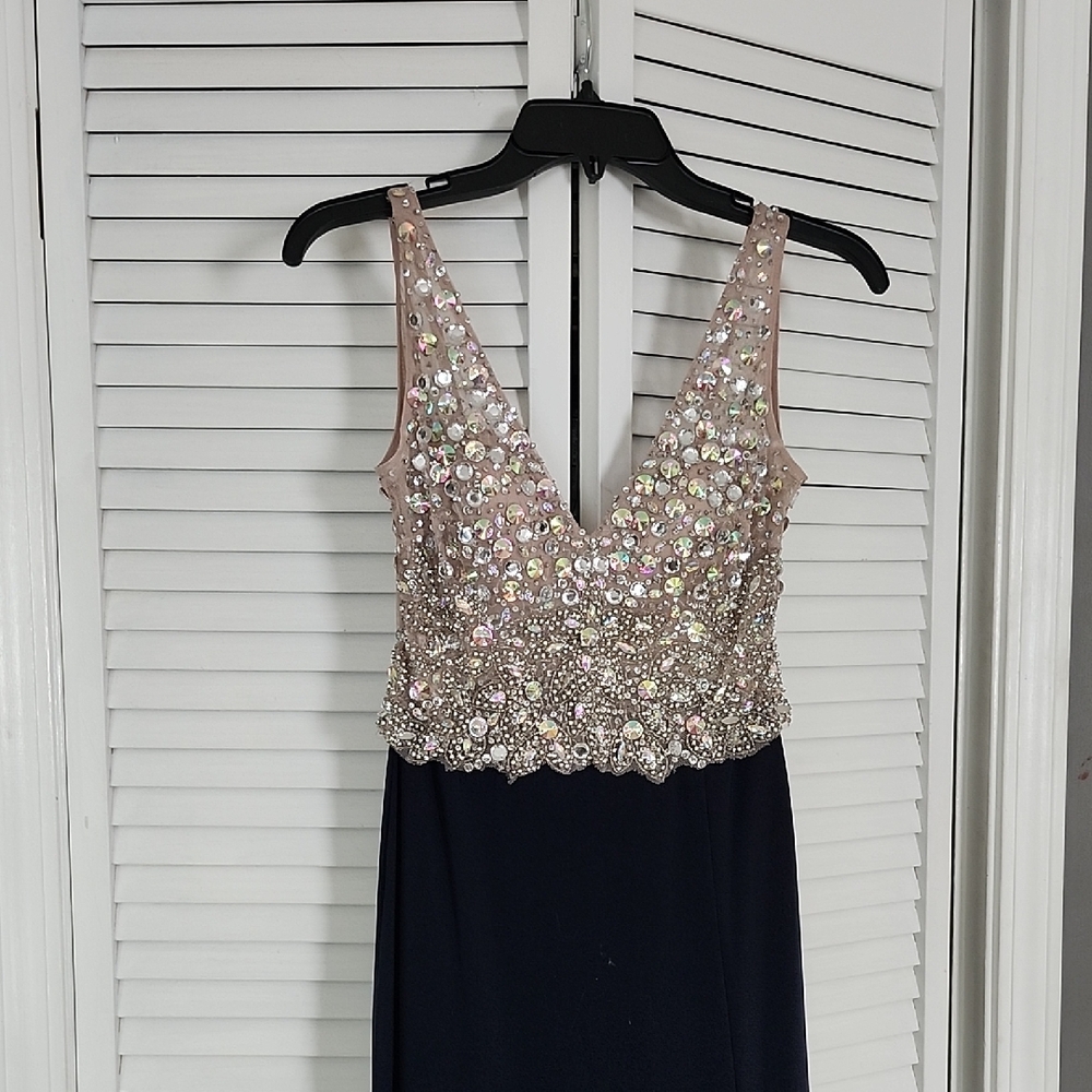 Stunning Navy and Silver Sequin Prom Dress